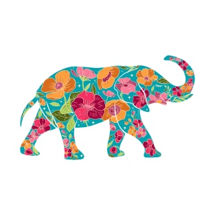 Floral Elephant Silhouette - Tropical on Yellow T-Shirt