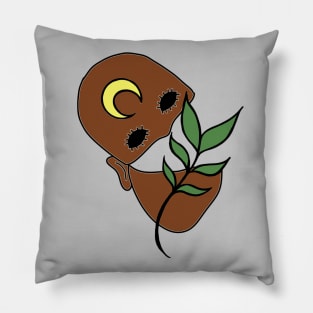 Surreal Black Eyed Plant Person with Crescent Moon Face Tattoo - Dark Skin Pillow
