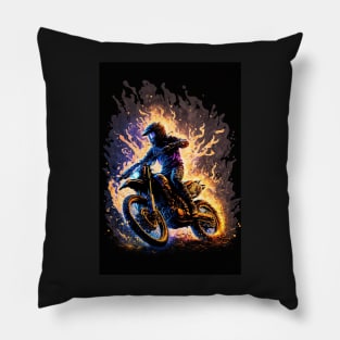 Dirt Bike With Flames Pillow