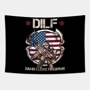 Damn I Love Firearms Gun American Flag DILF Tapestry