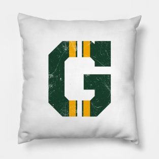 Green Bay G, vintage - white Pillow