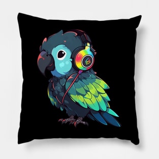 Green Parrot Headphones Pillow