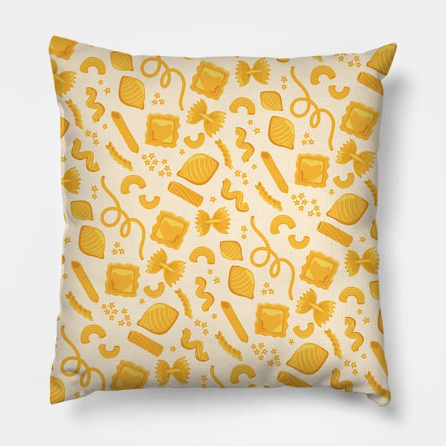 Pattern - assorted pasta shapes on pale yellow Pillow by AtlasMirabilis