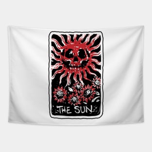 The Sun Blood Red Skeleton Skull Tarot Card Tapestry