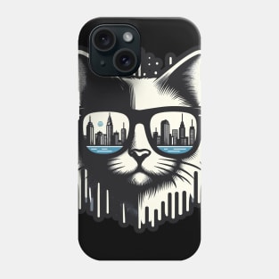 Urban Feline Elegance - Cat with Sunglasses and City View Phone Case