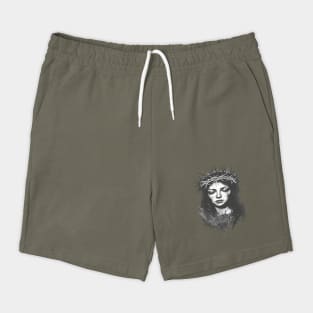 Grayscale Artistic Composition Featuring a Crown Shorts