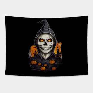 Glowing Ghouls: Skeletons, Pumpkins, and Fiery Eyes Halloween Design Tapestry