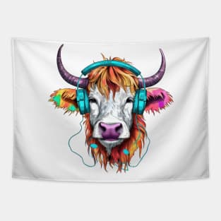 Retro Cow with Headphones #3 Tapestry