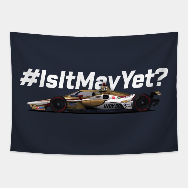 Is It May Yet? (white text) Tapestry by Sway Bar Designs