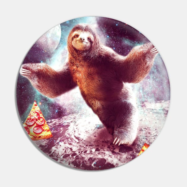 Funny Space Sloth With Pizza Pin by Random Galaxy