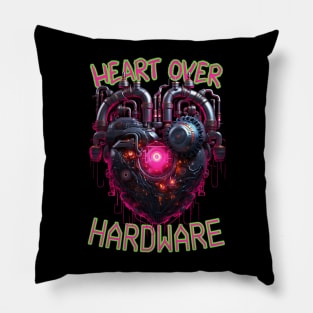 Heart Over Hardware, Neon Retrofuturistic Cyberpunk Heart Pillow