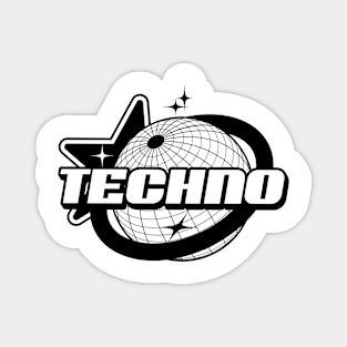 TECHNO  - Y2K Grid Globe Stars (black) Magnet