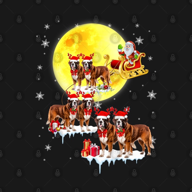 Saint Bernard Reindeer Christmas Moon Santa Dog Lover by Mitsue Kersting