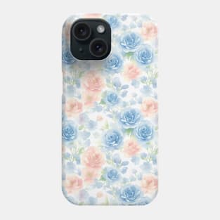 Vibrant Watercolor Pink and Blue Roses Flower Art Phone Case