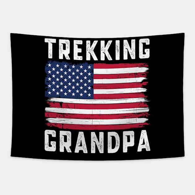 Trekking Grandpa American Flag July 4th Tapestry by qwertydesigns