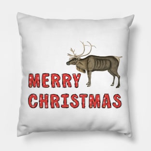 Merry Christmas with Reindeer Colorful Illustration Pillow