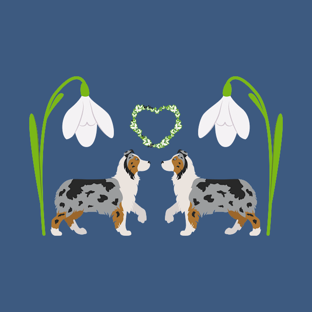 Blue Merle Australian Shepherd Dog with Spring Heart and Narcissus White Flower by Seasonal Dogs