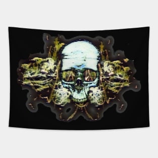 Skull surrounded by golden fog Tapestry