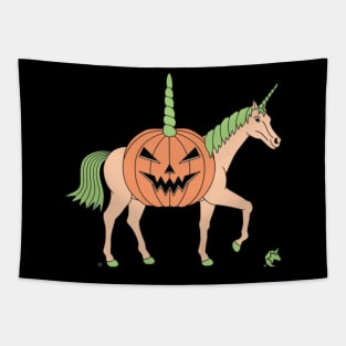 Halloween Pumpkin Body Unicorn Tapestry