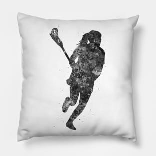 Lacrosse player black and white Pillow