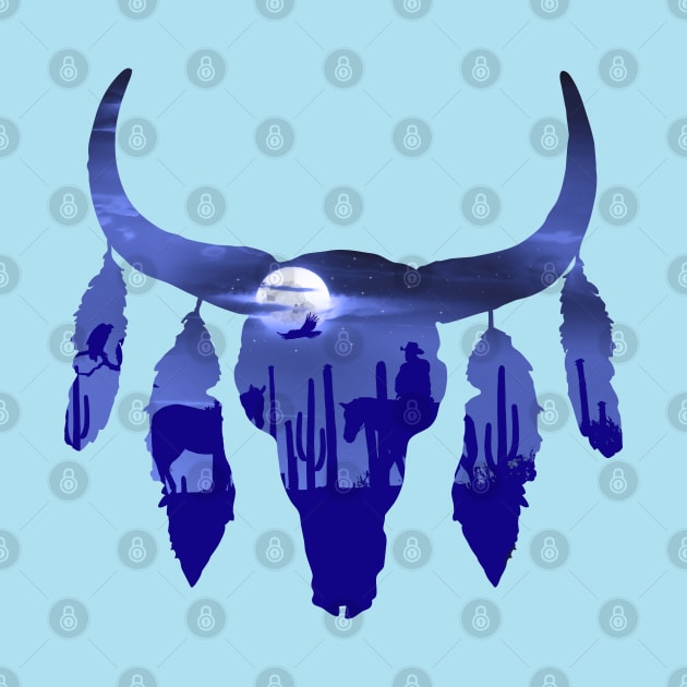 Cow Skull, night in the desert, tribal, american, cowboys, boho, bull skull by Collagedream