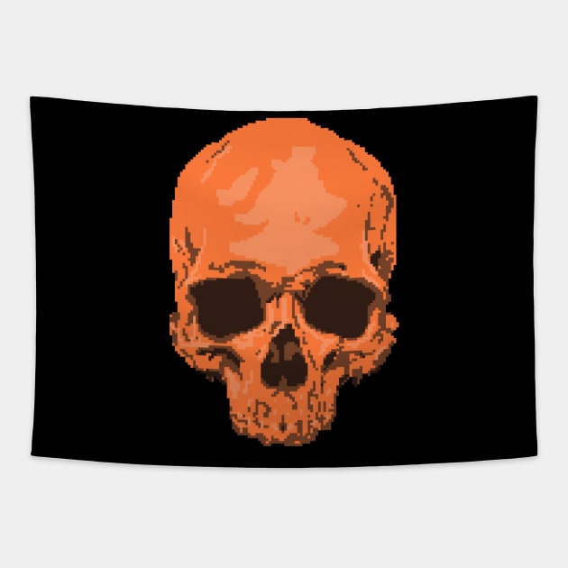 Orange Pixelated Skull Tapestry by penciltrooper