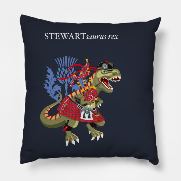 Clanosaurus Rex STEWARTsaurus Red plaid Stewart Family Tartan Pillow by BullShirtCo