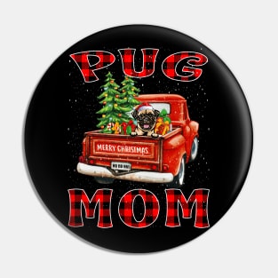 Christmas Pug Mom Santa Hat Truck Tree Plaid Dog Mom Christmas Pin