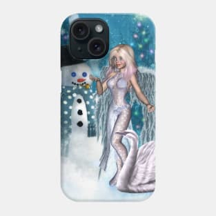 In the winter landscape, the snowman with ice fairy Phone Case