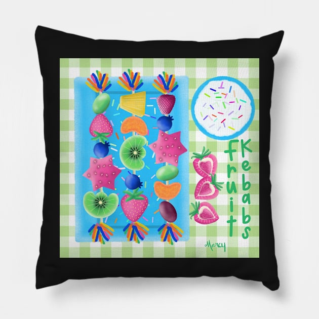 Fruit Kebabs Pillow by MarcyBrennanArt