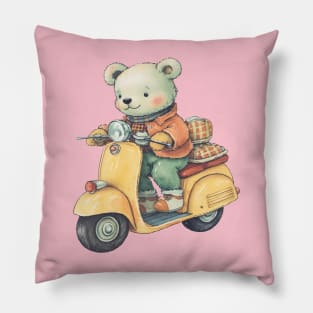 A cute teddy bear riding scooter bike Pillow