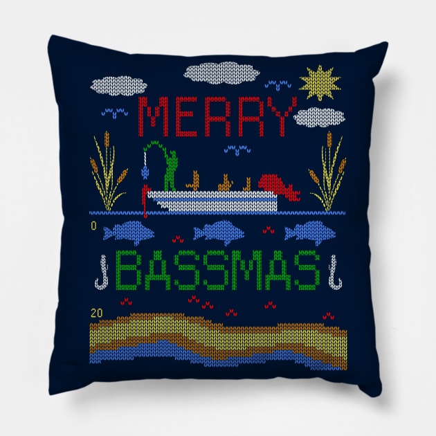 Funny Bass Fishing Merry Bassmas Ugly Christmas Sweater Shirt Pillow by TeeCreations