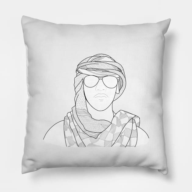 Arab man line art portrait Pillow by sadallahch