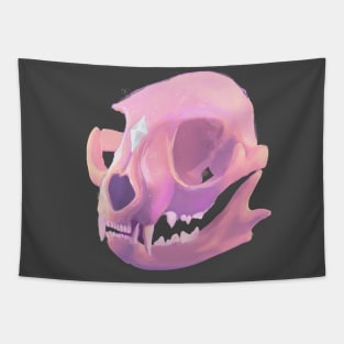 Pink Cat Skull With Crystal Tapestry