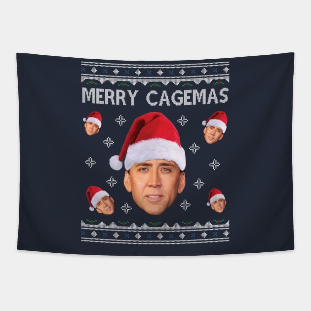 Merry Cagemas Christmas Nicolas Cage Knit Tapestry by Nova5