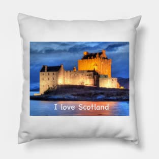 I love Scotland and Eilean Donan Castle , the Highlands , Scotland in winter Pillow