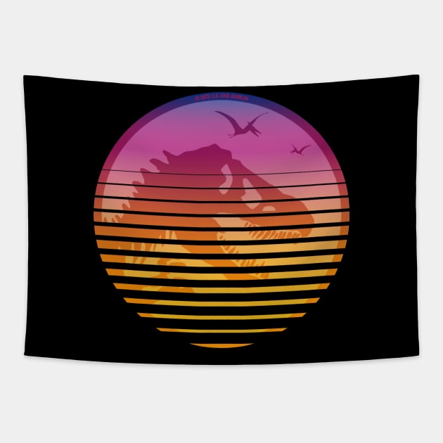 Isla Nublar - Jurassic Tyrannosaurus - Sunset Silhouette Tapestry by Jurassic Merch