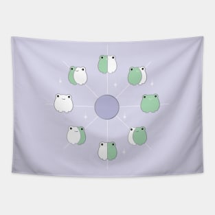 Kawaii Frog Phases of the Moon in Aesthetic Lilac and Sage Green Tapestry