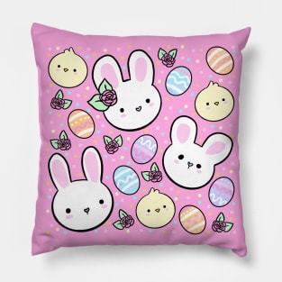 Cute easter bunny and easter eggs and flowers Pillow