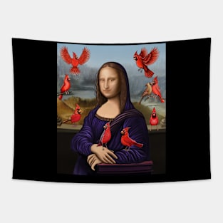 Red Cardinal bird and Mona lisa Tapestry