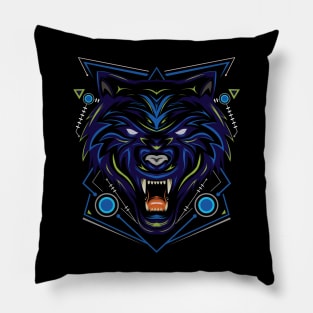 head wolf illustration with dark style Pillow