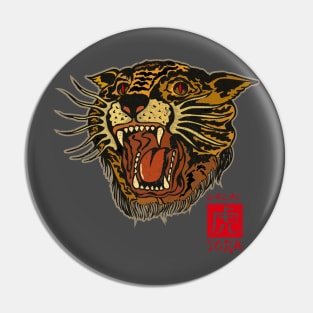 Japanese New year of the Tiger. Tattoo style Pin