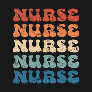 Retro Vintage 70s Repeat Typography Nurse T-Shirt