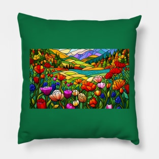 Stained Glass Colorful Mountain Flowers Pillow