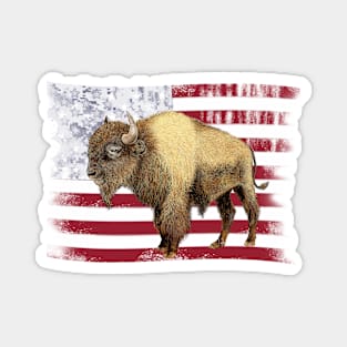 Buffalo Bison American Flag Art Magnet