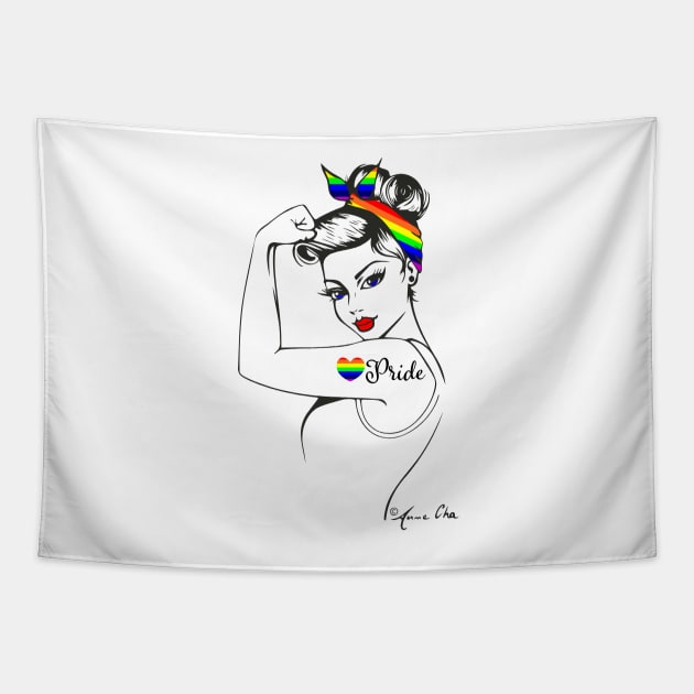 Pride LGBTQ Girl Power Pin Up by Anne Cha Love wins Tapestry by annechaart