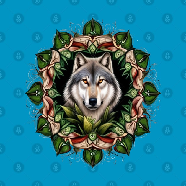 A Timber Wolf Surrounded By Lady's Slipper Minnesota State Tattoo Art by taiche