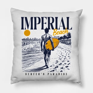 Vintage Surfing Imperial Beach, California // Retro Surfer Sketch // Surfer's Paradise Pillow