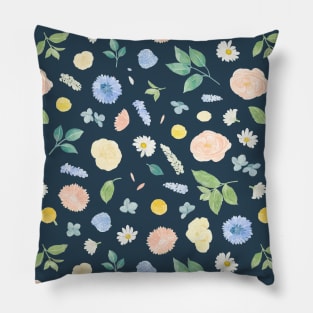 Pastel Blue Florals Watercolour Pattern Pillow