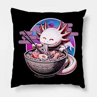 Axolotl Ramen Noodles , Cute Kawaii Axolotl,  Japanese Kawaii Axolotl Lover Pillow